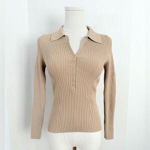 Zara Ribbed Polo Top Size M